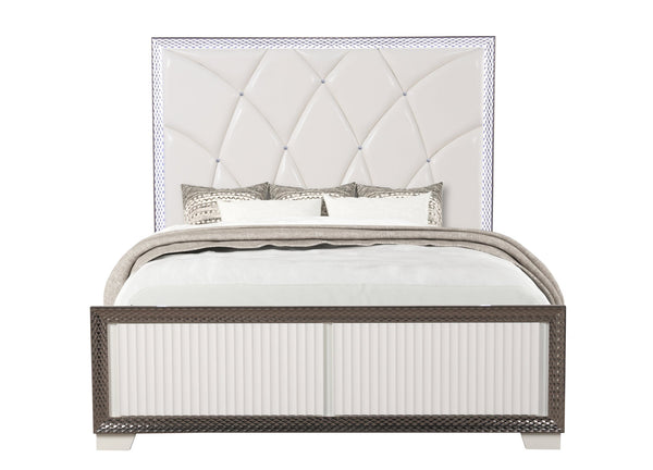 English Elm Fabio Modern Queen Tufted Bed with Diamond Accents, LED Lighting, Two Drawers & Textured Two-Tone Finish B009S01580