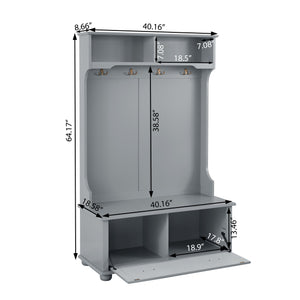 English Elm Modern Classic Hall Tree with Solid Poplar Feet, Double Hooks, Shoe Bench & Antique Hardware Organizer Gray W2275P210039