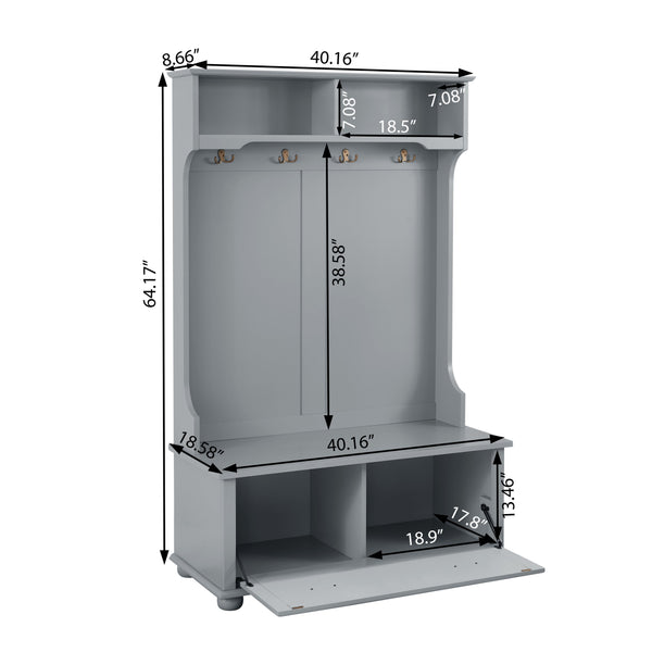 English Elm Modern Classic Hall Tree with Solid Poplar Feet, Double Hooks, Shoe Bench & Antique Hardware Organizer Gray W2275P210039