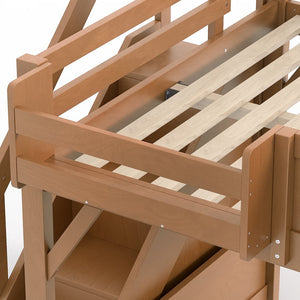 English Elm Twin Low Loft Bed Solid Pine Frame Kids Study Desk Blackboard Storage White Antique Natural W1580S00554