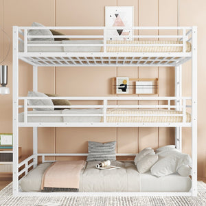 English Elm Queen Metal Triple Bunk Bed - Stylish Queen Over Queen Over Queen Design, Heavy-Duty, Safe & Quiet W1580S00167-GIGA
