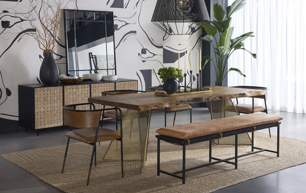 Sunpan Omari Sideboard - Stylish Suede Light Tan Leather with Unique Weaved Design and Matte Black Base Large - 80W x 22D x 30.5H