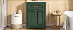 English Elm 24" Matte Single Sink Vanity Solid Poplar Frame Gold Hardware Soft Close Cabinet Green N710P389449F