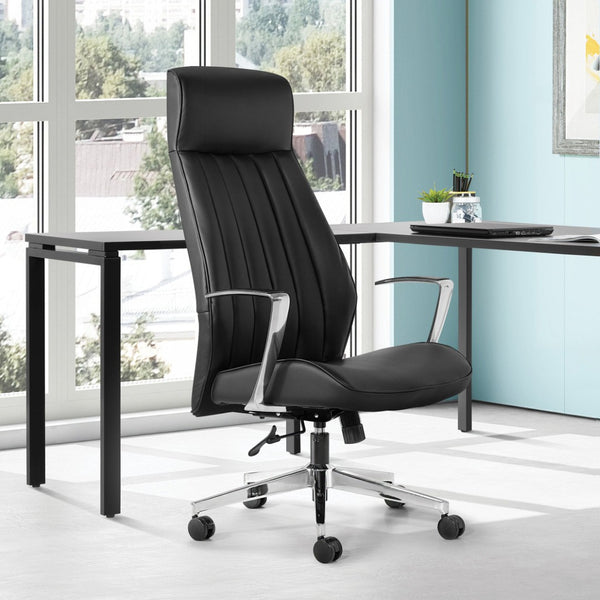 OSP Home Furnishings High Back Executive Office Chair with Antimicrobial Fabric Synchro Tilt and Chrome Base 62200C-R107