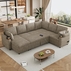English Elm 101.2" Modular Chenille Sectional Sofa with Tufted Cushions and Deep Seating for Living Room N719S001910D