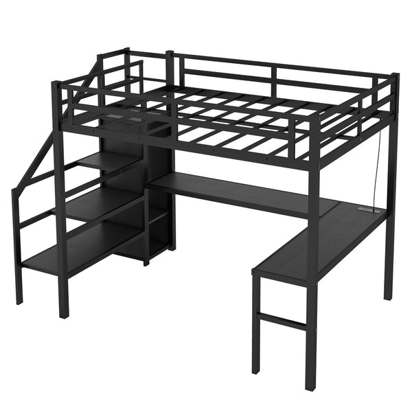 English Elm Twin Xl Metal Loft Bed With L-Shaped Desk & Usb Ports – Stylish Space-Saver For Teens & Adults! W1580S00041-GIGA