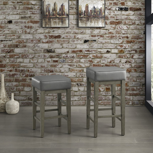 English Elm Transitional Faux Leather Pub Height Stool Set of 2 with Antiqued Wood Frame, 29" Seat, Versatile Design Antique Gray,Gray 32.25 L x 17 W x 12.75 H B011P232131