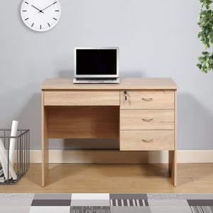 English Elm Three Locking Drawers Desk with Modesty Panel, Lockable Storage & Metal Curved Handles for Home Office B107P269951