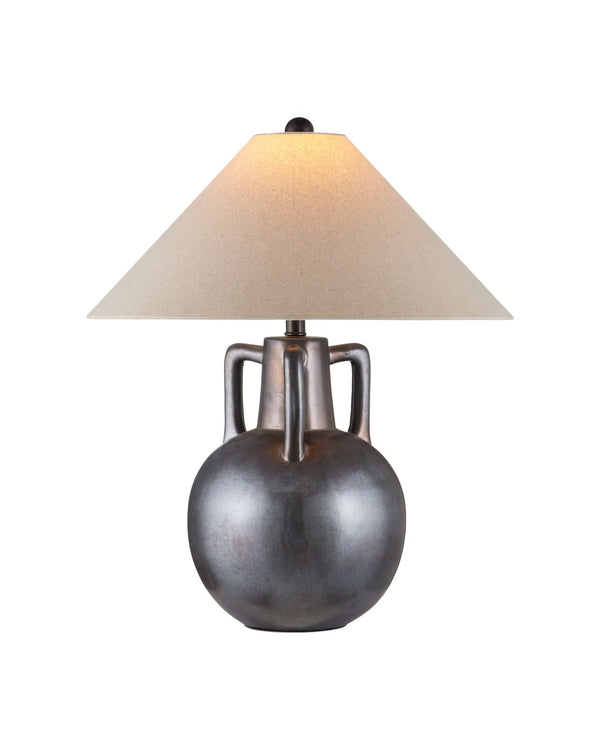 Currey & Company Autry Table Lamp - Unique Ceramic Jug Design With Hand-sprayed Glaze, Bronze Hardware & Empire Shade Gray Ceramic 6000-1035-currey-company