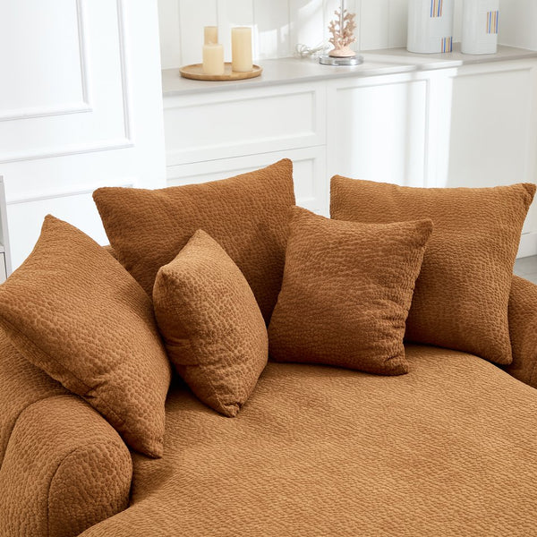 English Elm Oversized Memory Foam Chenille Bean Bag Sofa with Ergonomic Back Support, 3 Large & 2 Small Pillows Orange W395P359410