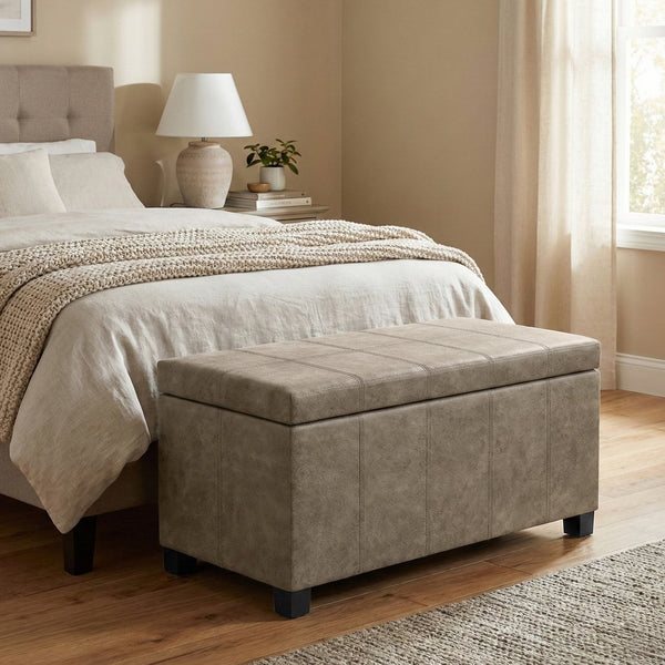 English Elm Dover Lift Top Storage Bench in Vegan Leather for Entryway Bedroom or Living Room B136P439026
