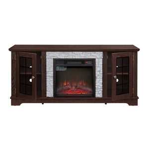 English Elm 58" Modern TV Stand with 18" Electric Fireplace, Faux Stone Mantel, Ample Storage & Cable Management for Living Room Comfort and Style Cherry W2275S00026