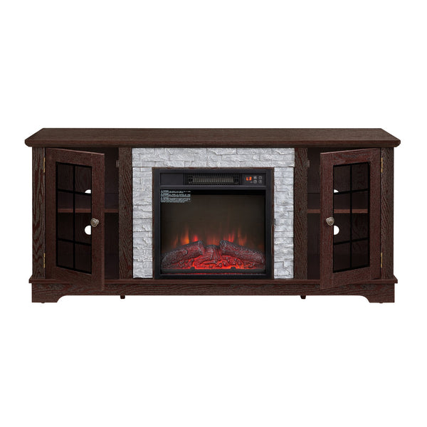 English Elm 58" Modern TV Stand with 18" Electric Fireplace, Faux Stone Mantel, Ample Storage & Cable Management for Living Room Comfort and Style Cherry W2275S00026