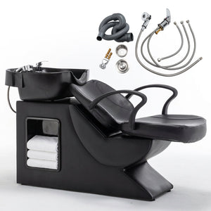 English Elm Shampoo Bowl Chair Set with Abs Basin Pu Leather Seat and Built in Side Storage W1422P453658