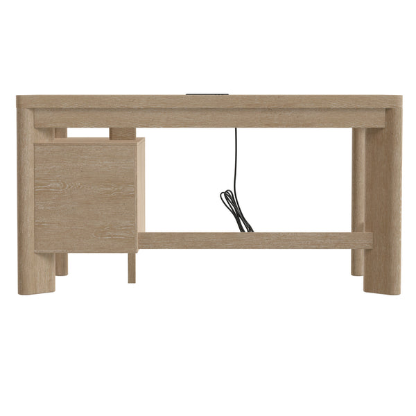 English Elm Wallace & Bay - Tan Contemporary Wood Desk in Light Brown Finish — 58" Wide Low-Maintenance Workstation for Home Office B361P384463