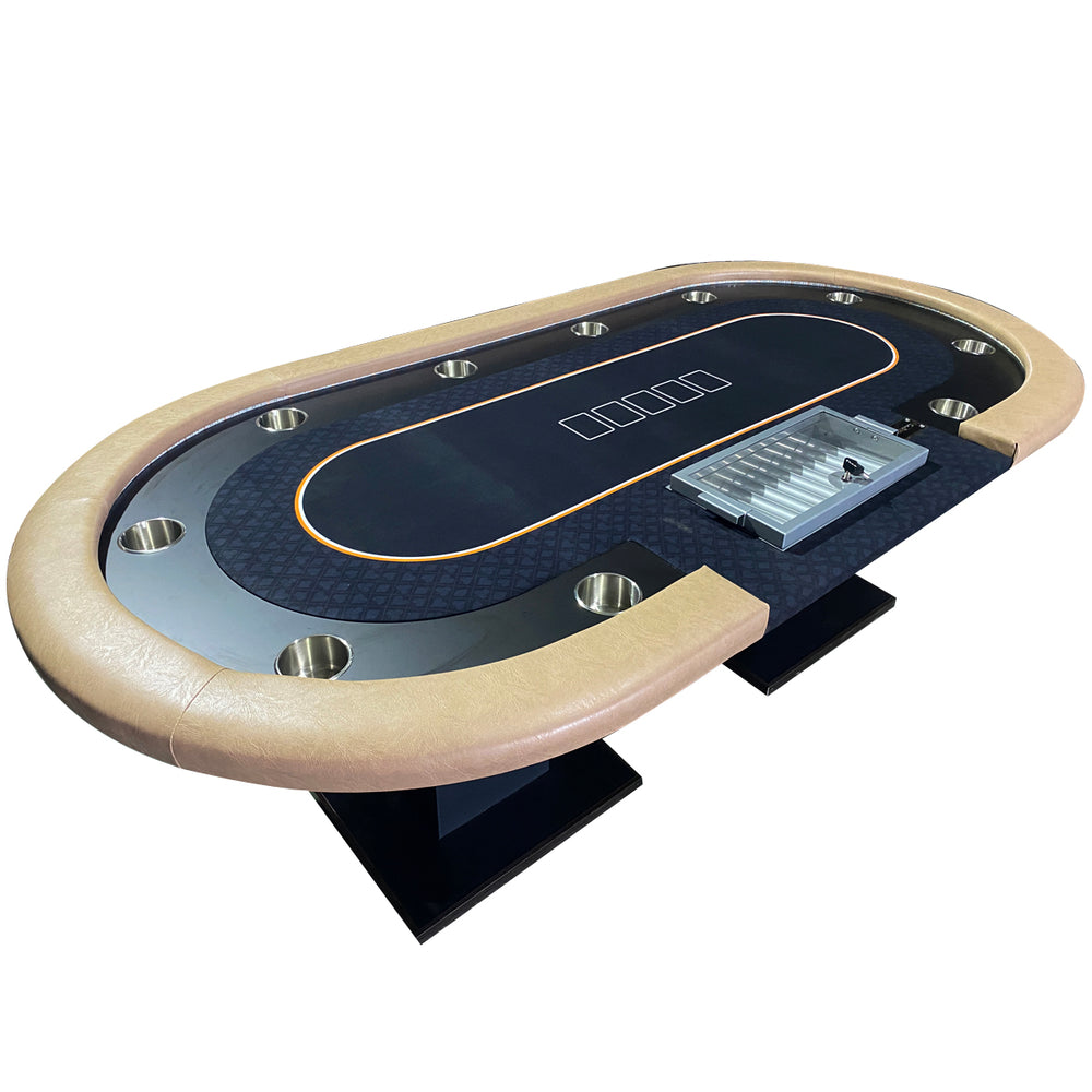 English Elm 96" Oval 10 Player Poker Table with Dimmable Led Speed Cloth and Pro Drop Box W2748S00034