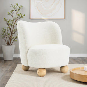 English Elm 1Pc Accent Chair In White Boucle - Curved Back, Wide Seat & Ball Feet For Modern Living Spaces B2741P401987