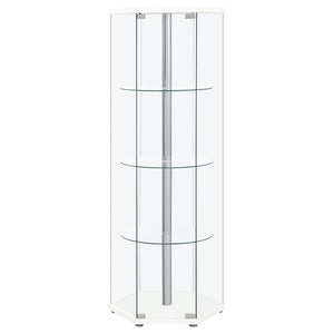 English Elm Tenley White Hexagonal 4-Shelf Clear Glass Curio Cabinet — Modern Geometric Display, Airy Storage B062P328716