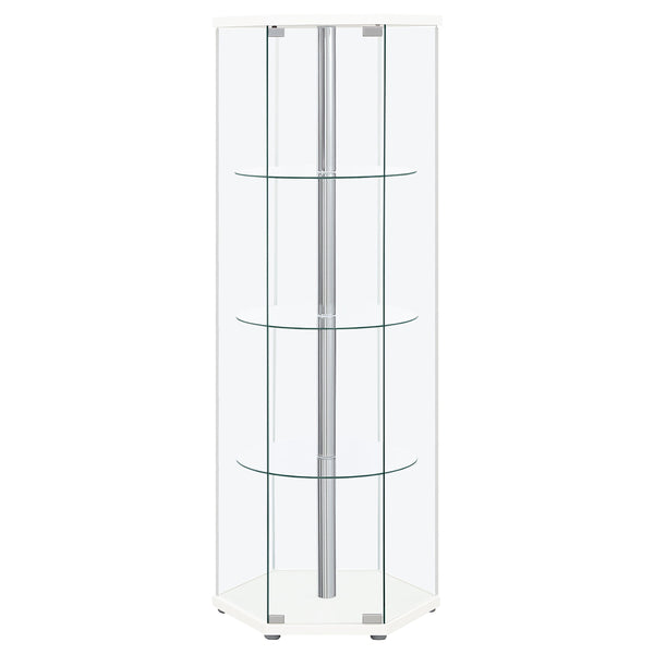 English Elm Tenley White Hexagonal 4-Shelf Clear Glass Curio Cabinet — Modern Geometric Display, Airy Storage B062P328716