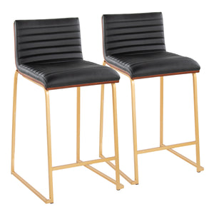 English Elm Mason Mara Set Of 2 Elegant Counter Stools In Gold Metal, Walnut Wood & Black Faux Leather Finish B202P222075