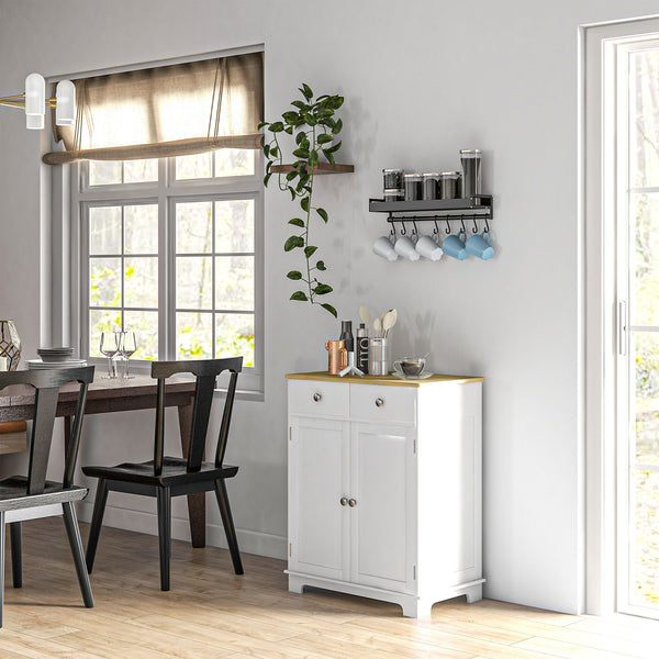 English Elm Homcom Versatile Sideboard With Solid Rubberwood Top, Ample Storage, Distressed White Finish For Home W2225P229273