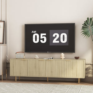 English Elm Wood Fluted Media Console with Gold Legs Matte Black Finish Storage Cabinet for Large Tvs W1321P352015