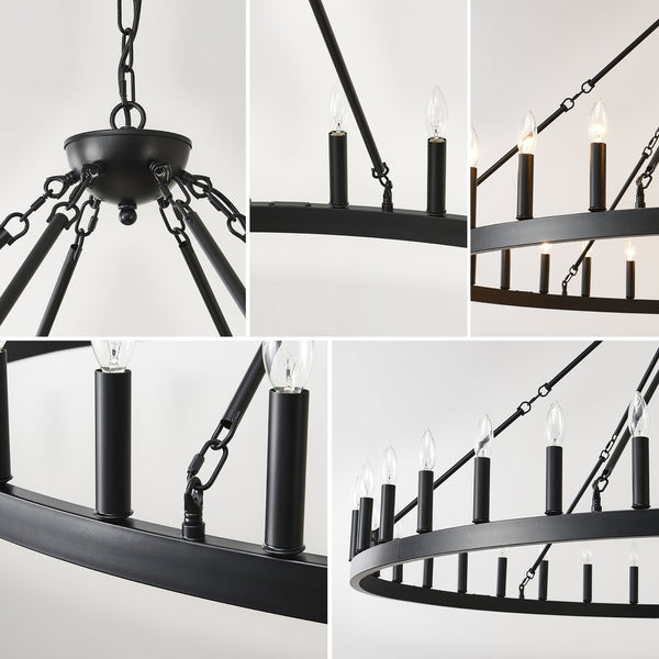 English Elm 63.8 Inch 36-light Wagon Wheel Chandelier Matte Black Farmhouse Fixture for High Ceilings W5008P388929