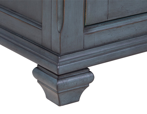 English Elm Americana Distressed Blue Buffet Cabinet with Glass Doors and Antique Pewter Hardware B108P411433