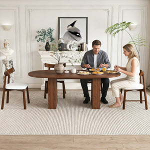 English Elm 62.9" Oval Walnut Veneer Dining Table Seats Six Modern Farmhouse Waterproof Surface W2700S00125