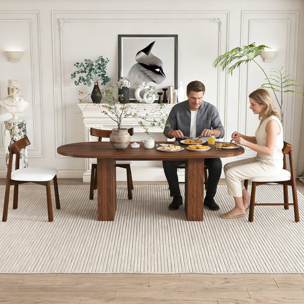 English Elm 62.9" Oval Walnut Veneer Dining Table Seats Six Modern Farmhouse Waterproof Surface W2700S00125