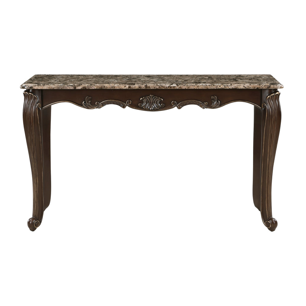 English Elm Formal Cherry Sofa Table with Genuine Marble Top Gold Tipped Cabriole Legs Living Room B011P290790