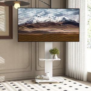 English Elm Tv Floor Stand Rolling Cart with Lockable Wheels Height Adjustable Iron Mdf Mount White W241P246880