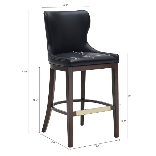 English Elm Blair Wood Upholstered Barstool: Elegant Black Design With Wingback Support & Gold Accents, Fully Assembled B365P398072