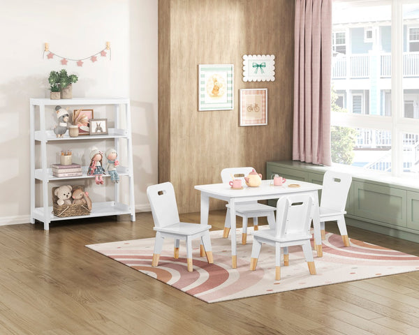 English Elm Gray Two-tone Solid Wood Kids Activity Table Set Four Chairs Playroom Furniture White B011P463888