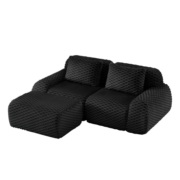 English Elm 82" Modular L-shaped Sectional Sofa Flannelette Upholstered with Movable Ottoman Living Room Black W714S01531