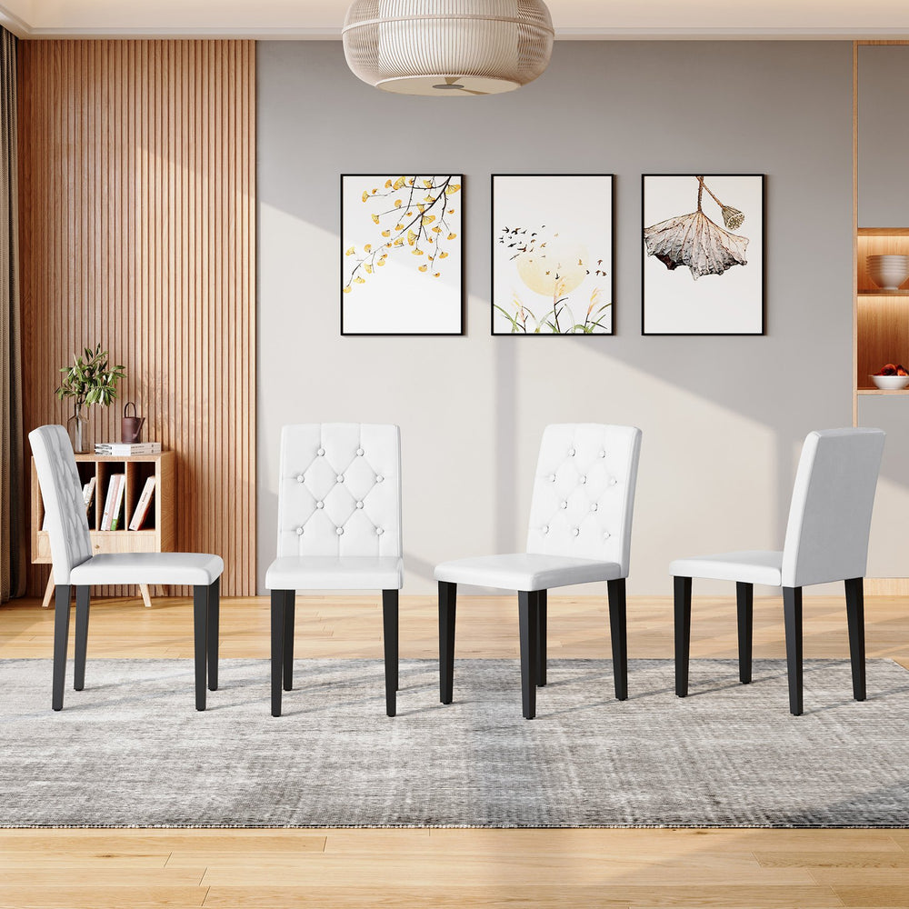 English Elm 4-piece Brown Suede Dining Chair Set with Tufted Back and Walnut Metal Legs White+Black W1151P361175