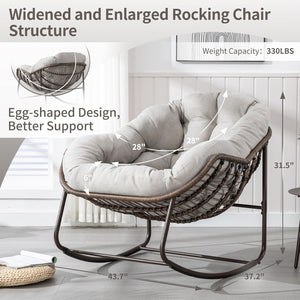 English Elm Outdoor Oversized Papasan Rocking Chair Antique Grey — Extra Wide 6" Cushion, Breathable Rattan Comfort W349P271998