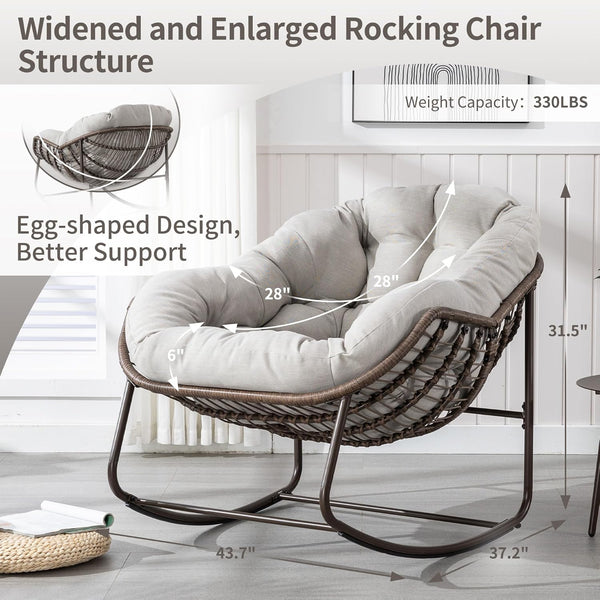 English Elm Outdoor Oversized Papasan Rocking Chair Antique Grey — Extra Wide 6" Cushion, Breathable Rattan Comfort W349P271998