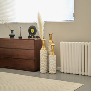 English Elm Floor Modern Metal Vase Set Of 3 – Luxe White With Gold Accents For Stylish Home Décor & Elegance W2796P255600