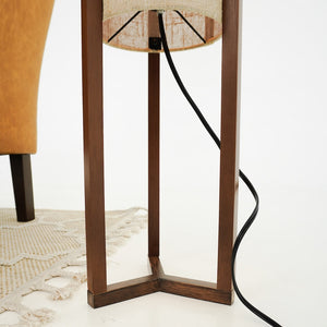 English Elm Arc Floor Lamp with Walnut Base and Drum Shade for Reading or Bedroom Ambiance B183P315102
