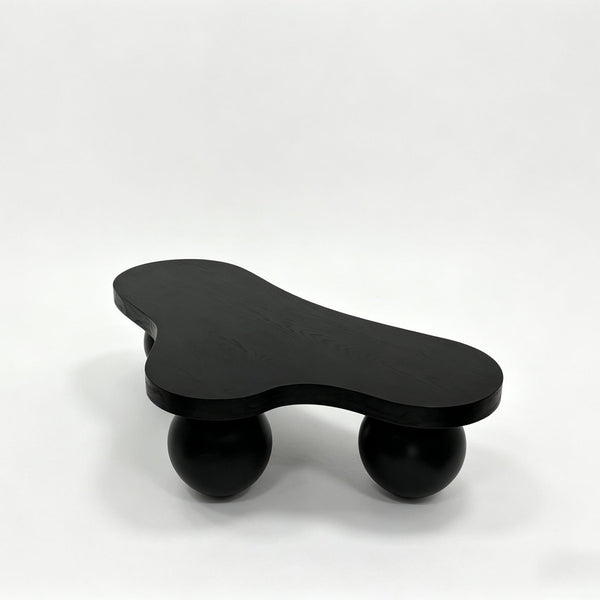 English Elm 46 Inch Cloud Shaped Coffee Table with Ash Veneer Top and Sculptural Sphere Legs Black W3935S00006