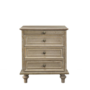 English Elm Farmhouse Nightstand Pine Wood Four Drawer Storage with Pull Out Tray Gourd Legs Natural+White W1716P399642