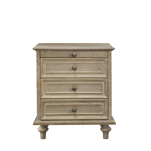 English Elm Farmhouse Nightstand Pine Wood Four Drawer Storage with Pull Out Tray Gourd Legs Natural+White W1716P399642