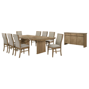 English Elm Distressed Oak Veneer Extension Dining Set with Sideboard Seats Eight in Farmhouse Style B062S01841