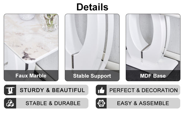 English Elm Modern Glossy White Rectangular Counter Bar Table 47.24"x18.11"x29.52" — Durable MDF, Easy Assembly, Multiuse Decor W1151S00487