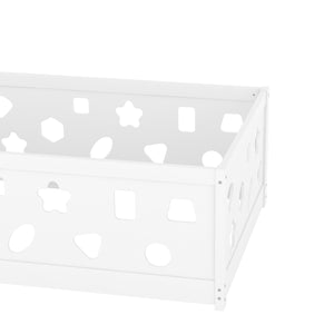 English Elm Twin Floor Bed with Safety Guardrails & Door in White — Solid Poplar Frame, Low Profile, Kids' Cozy Hideaway W1820P240540