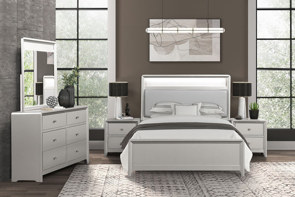 English Elm Contemporary Glam Nightstand Glossy White Lacquer Chrome Legs Dovetail Drawer Bedroom B2741P435314