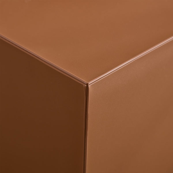 English Elm Modern Saddle Leather Upholstered Side Table Compact Mdf Frame for Living Room Brown W2085P400868