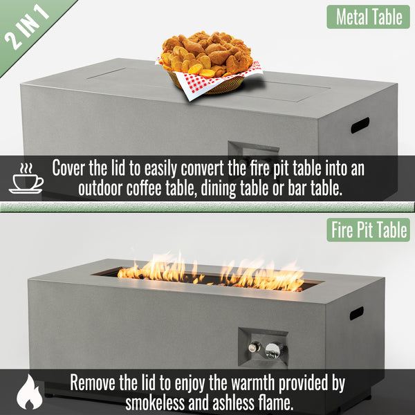 English Elm 42" 50000BTU Propane Fire Pit Table with Glass Wind Guard, Stainless Steel Burner, Lava Rocks, Gray Outdoor Patio W853P270562