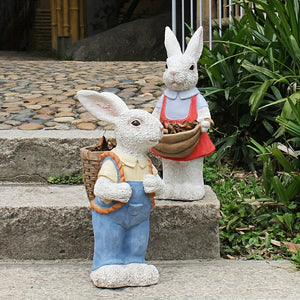 English Elm Simulated Rabbit Couple Resin Garden Sculpture Hand-painted Outdoor Figurine Decor W5709P501348